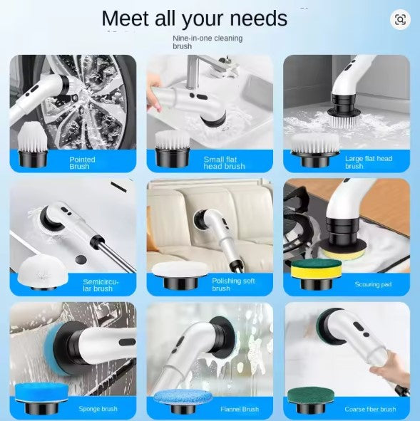 9-in-1 Electric Spin Scrubber Cleaning Brush with Extension Handle