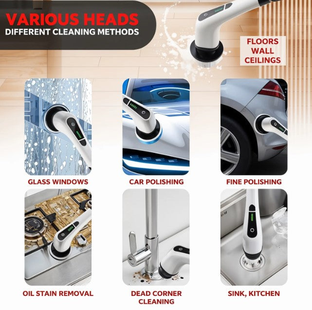 9-in-1 Electric Spin Scrubber Cleaning Brush with Extension Handle